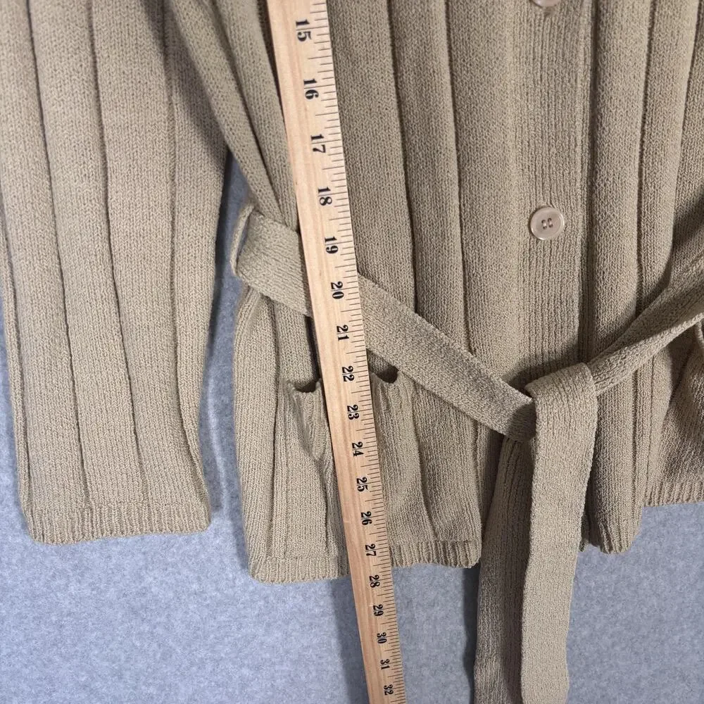 New Look Cardigan Sweater Large Tan Pockets Ribbed Neutral Quiet Luxury Academia